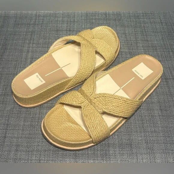 Dolce Vita Selda Raffia Slide Footbed Sandals Light Natural Size 7.5 - Picture 2 of 7
